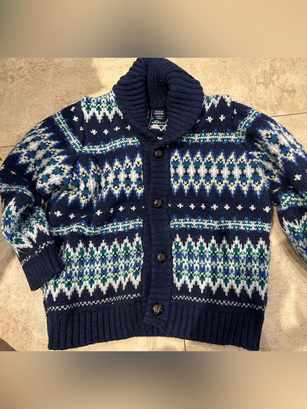 Shawl Collar Fair Isle Cardigan Sweater - Navy Janie & jack size 18-24 month